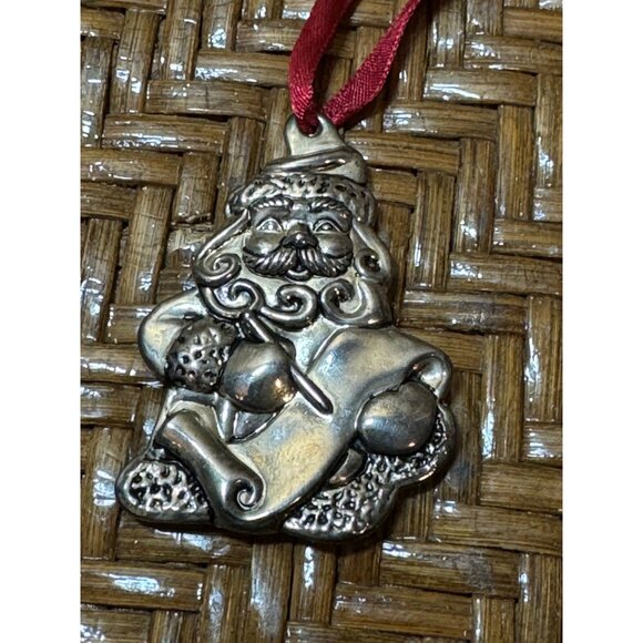 Vintage Gorham  Silver Santa Claus Christmas Ornament With Red Ribbon - Picture 1 of 5